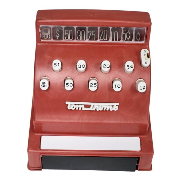1950s Tom Thumb Red Toy Cash Register Western Stamping Vintage Toy Memorabilia - Picture 2 of 7